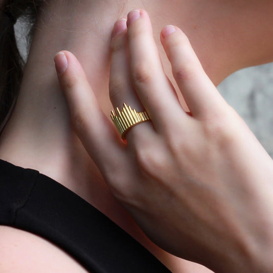 Golden Urban Skyline Ring