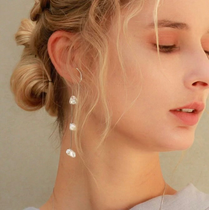 Silver Floating Petal Ear Chain