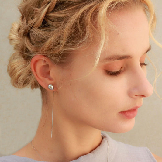 Keshi 灰色珍珠露水兩用耳針 Keshi pearl dew studs