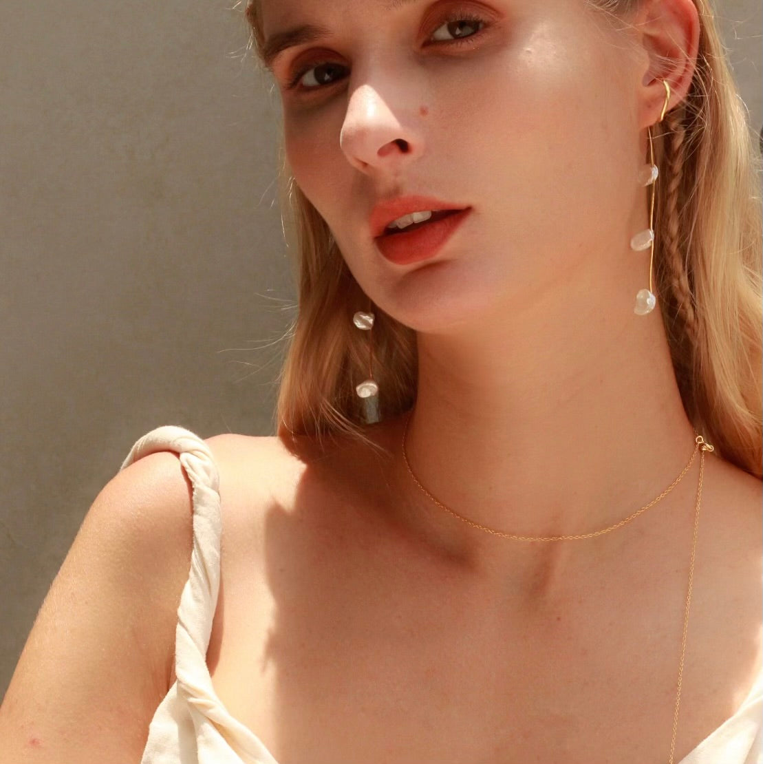 Golden Floating Petal Ear Chain