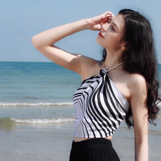 Black Ripple Satin Silk Scarf 黑色無盡漣漪絲巾