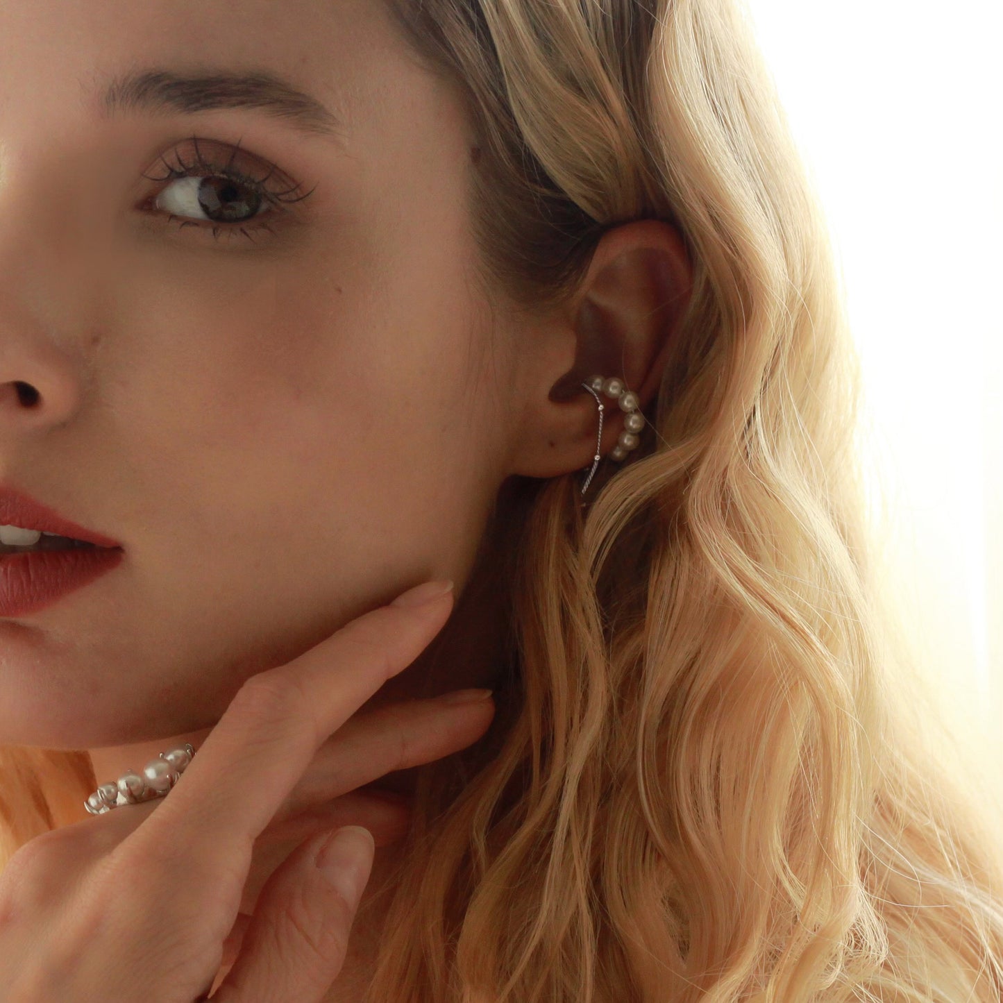 Silver Pearl Chain Ear Cuff