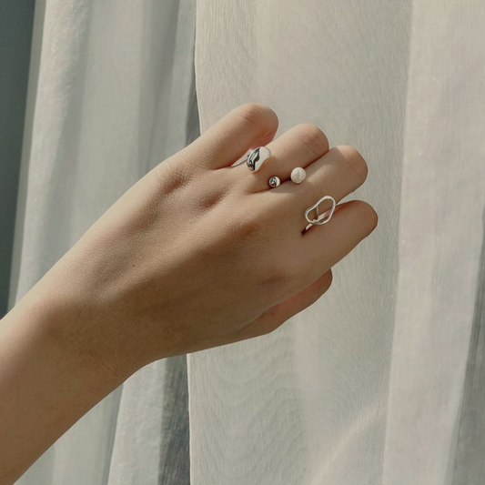 Silver&Pearl dew set 晨露純銀淡水珍珠指間戒兩件組