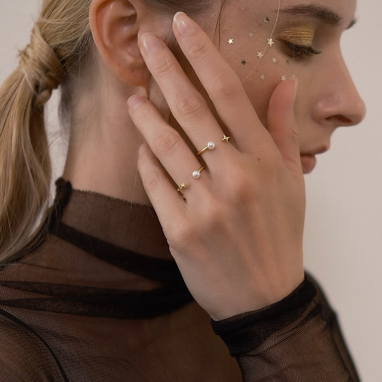 Golden Stellar Sparkle Ring 八芒星 x 四芒星