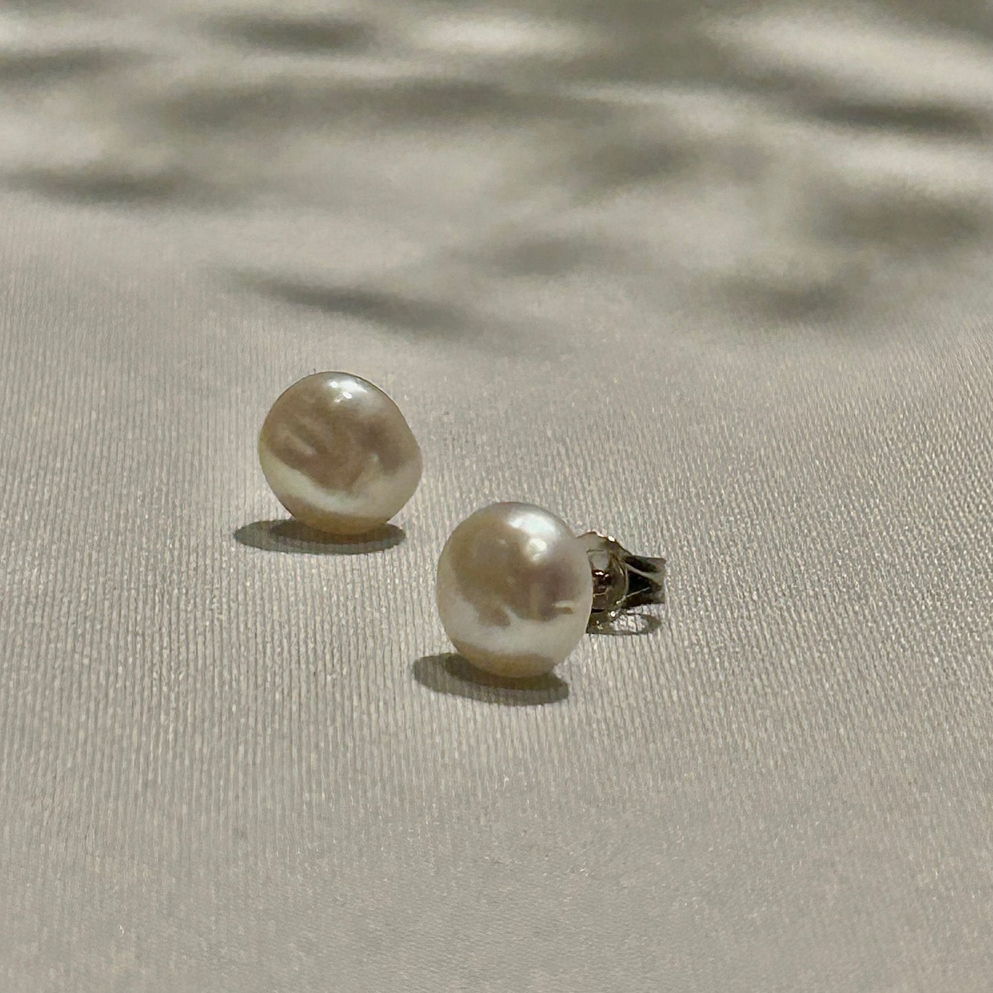 White Keshi pearl studs