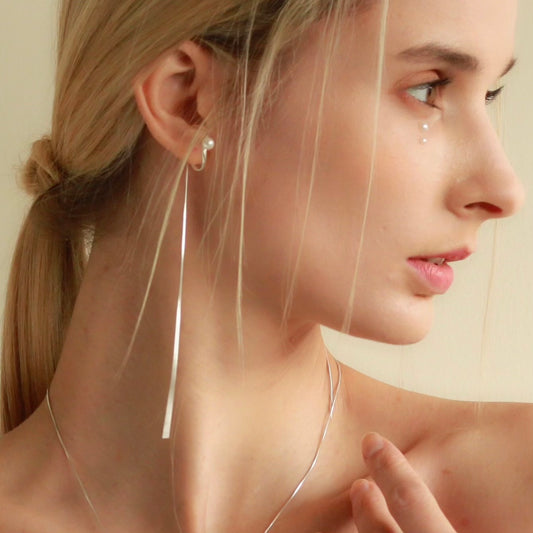 倫敦飾品週展出款- 純銀露珠垂鍊設計耳骨夾