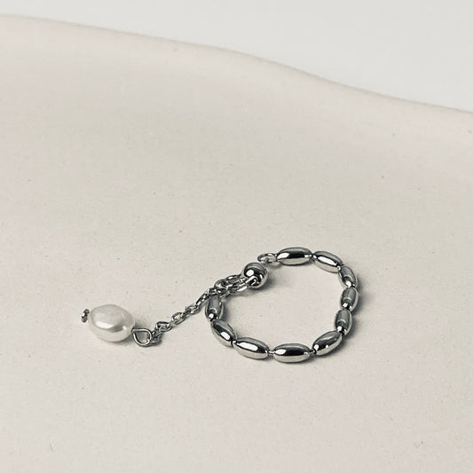 倫敦飾品週展出款-雨滴純銀巴洛克珍珠鍊戒
